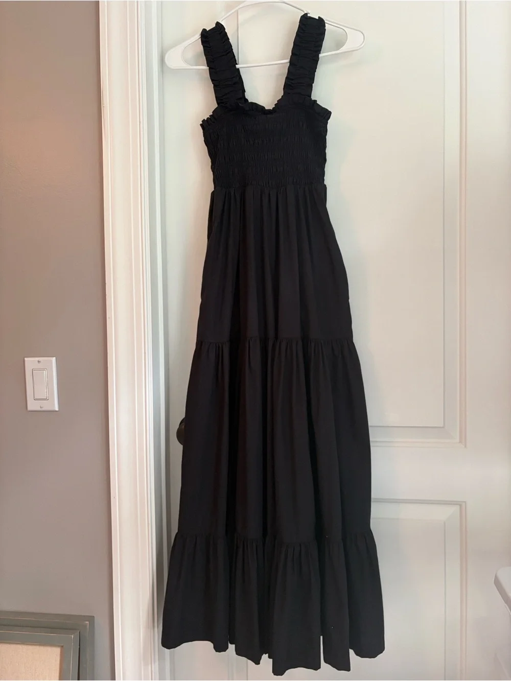 Abercrombie & Fitch Black Smocked Ruffle Strap Maxi Dress